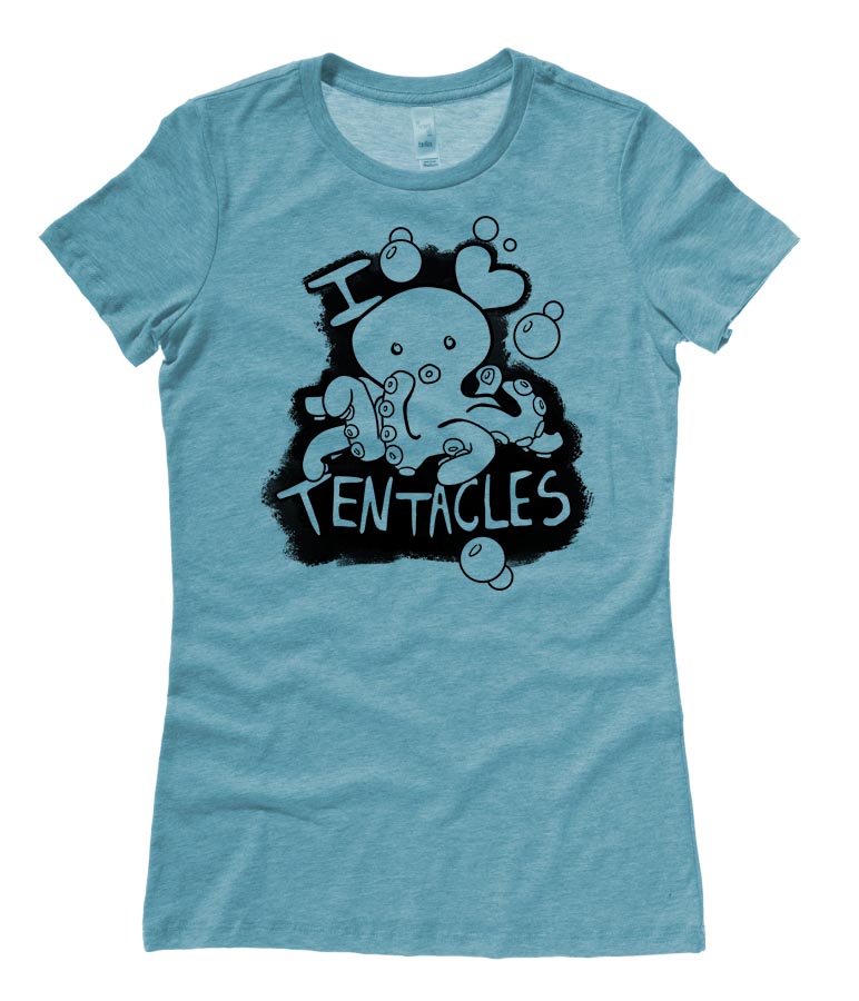 I Love Tentacles Ladies T-shirt - Heather Teal