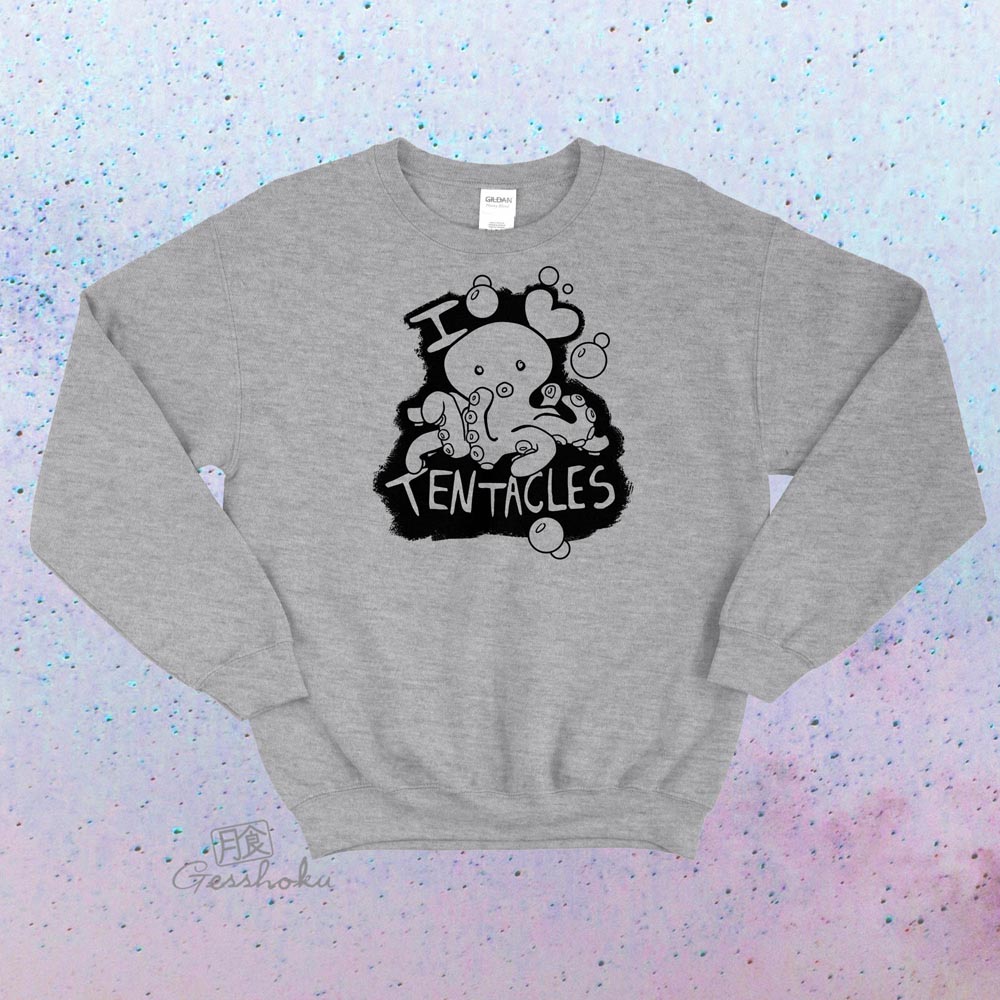 I Love Tentacles Crewneck Sweatshirt - Light Grey