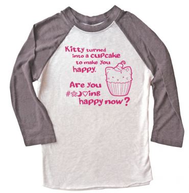 Kitty Turned into a Cupcake Raglan T-shirt 3/4 Sleeve