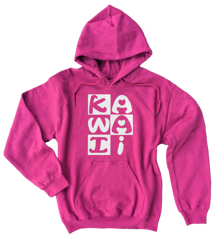 Kawaii Block Pullover Hoodie - Hot Pink