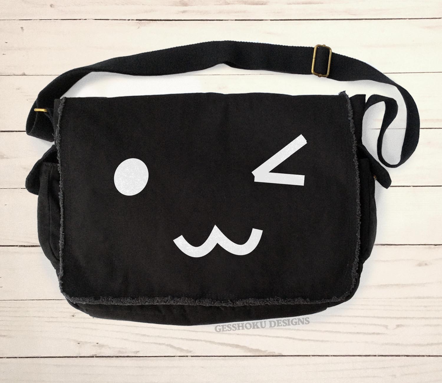 Kawaii Face Messenger Bag - Black