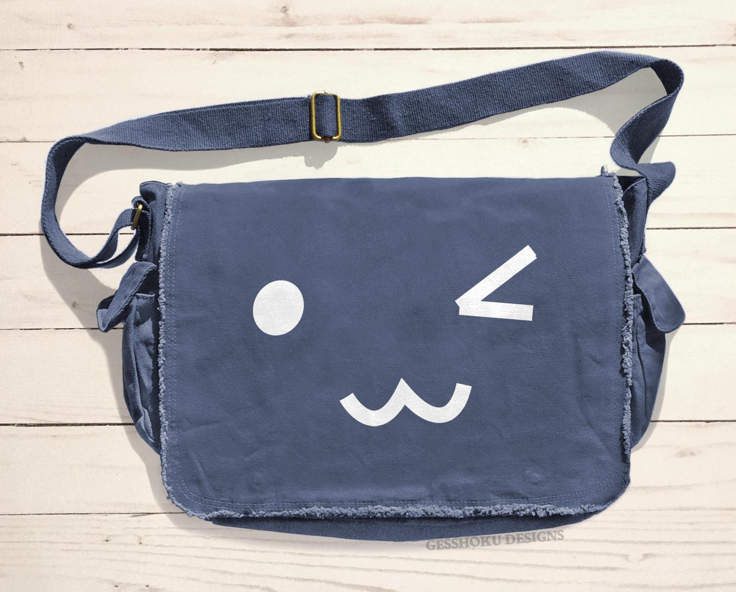 Kawaii Face Messenger Bag - Denim Blue