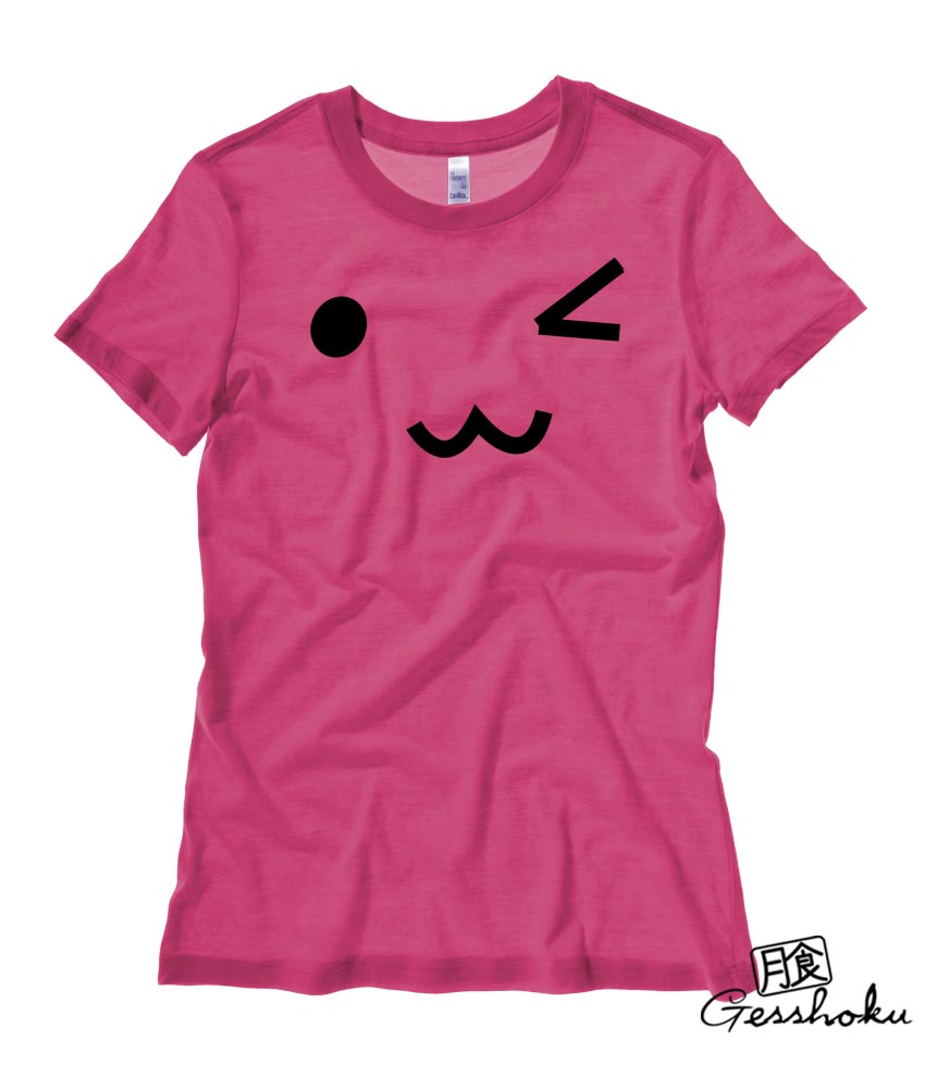 Kawaii Wink Face Ladies T-shirt - Hot Pink
