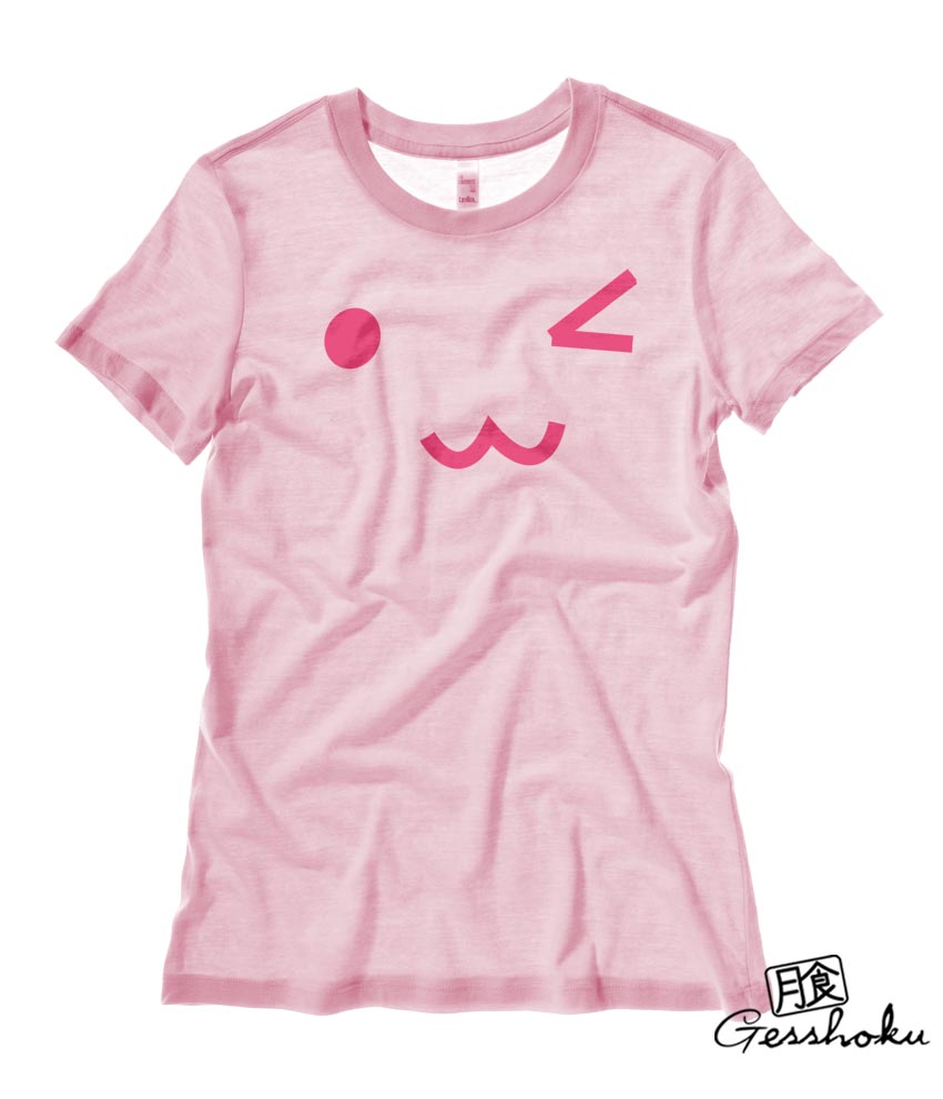 Kawaii Wink Face Ladies T-shirt - Light Pink
