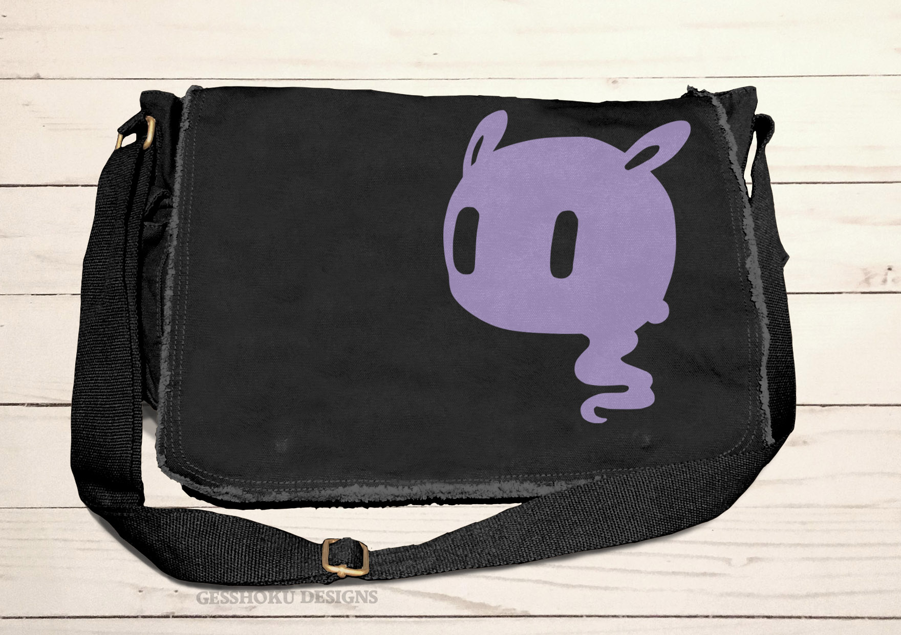 Kawaii Ghost Messenger Bag - Black/Purple
