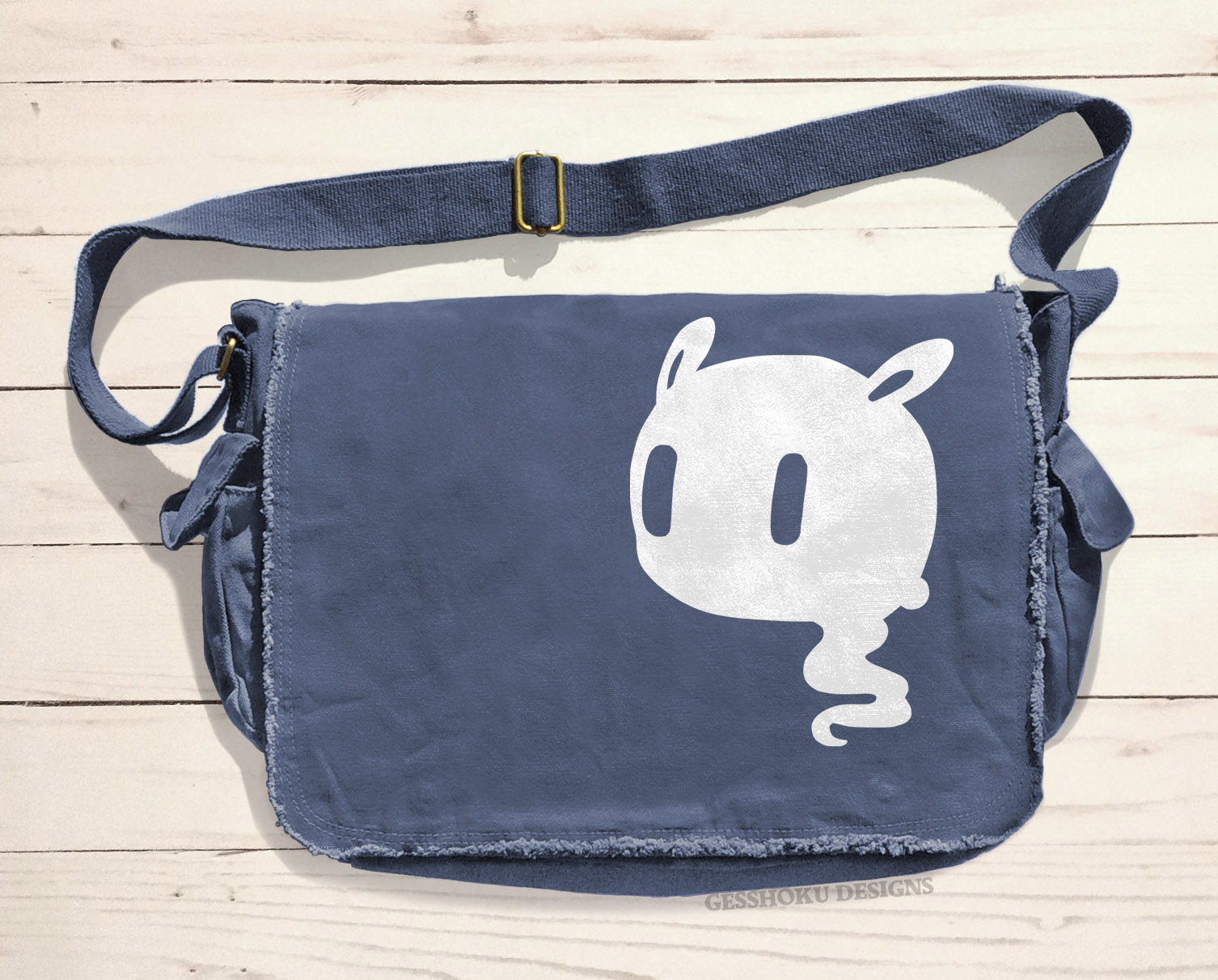 Kawaii Ghost Messenger Bag - Denim Blue