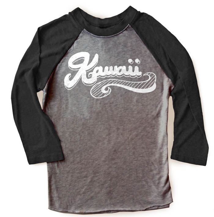 Kawaii Retro Swoosh Raglan T-shirt 3/4 Sleeve - Black/Charcoal Grey