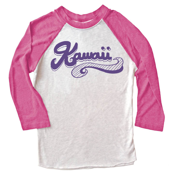 Kawaii Retro Swoosh Raglan T-shirt 3/4 Sleeve - Pink/White