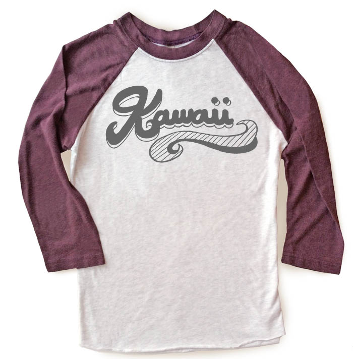 Kawaii Retro Swoosh Raglan T-shirt 3/4 Sleeve - Vintage Purple/White