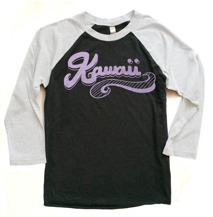 Kawaii Retro Swoosh Raglan T-shirt 3/4 Sleeve - White/Black