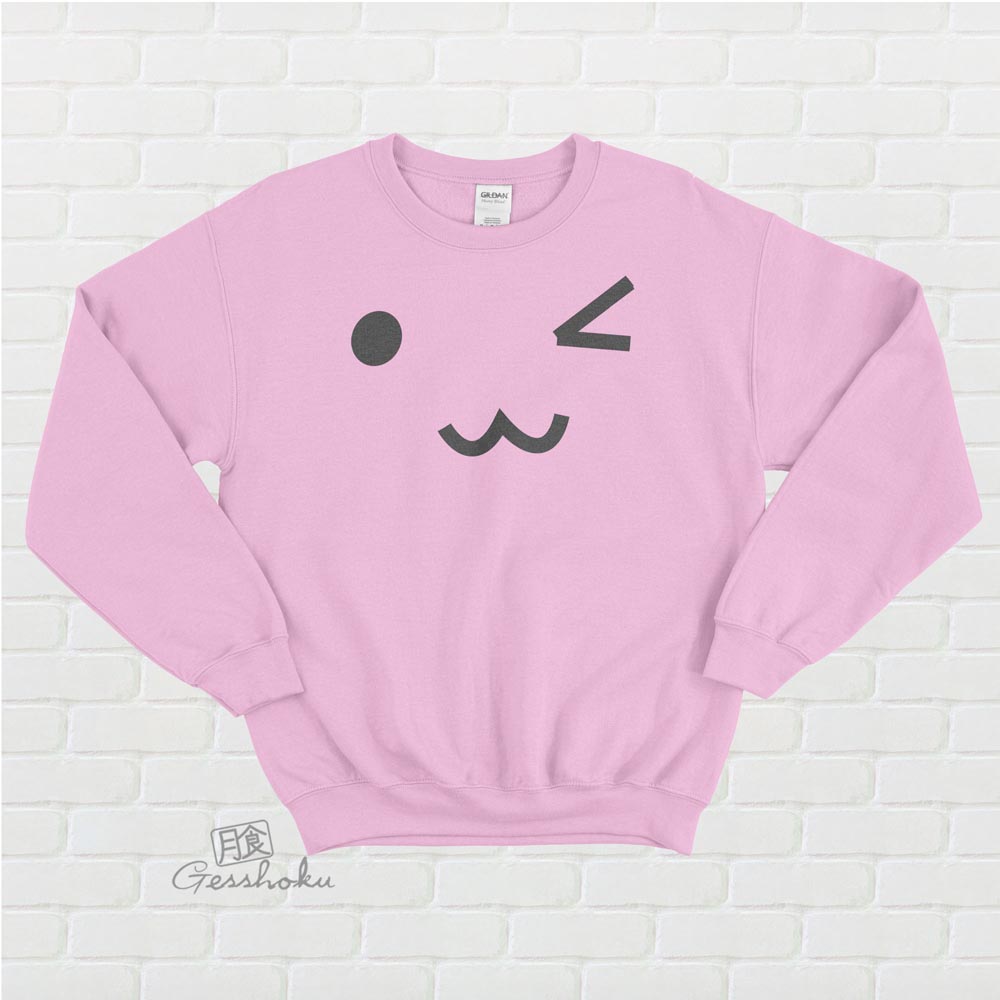 Kawaii Face Crewneck Sweatshirt - Light Pink