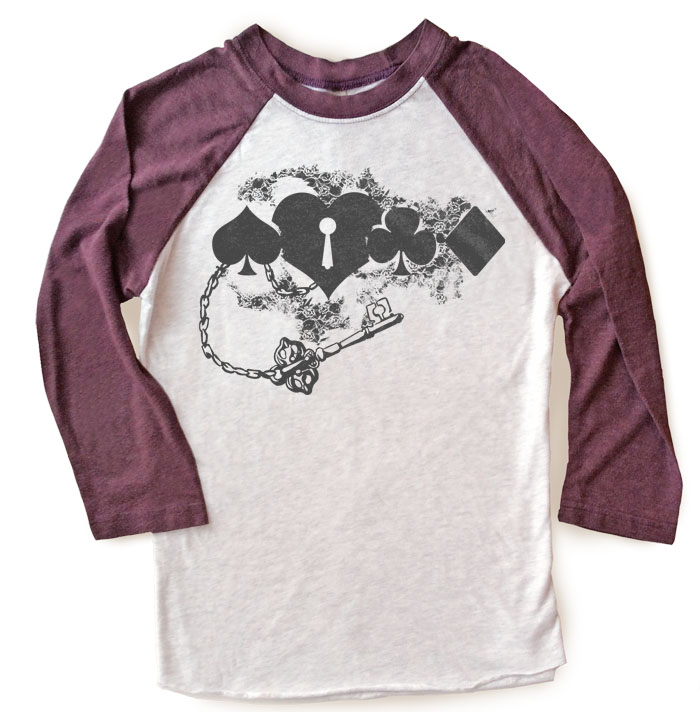 Key to My Heart Raglan T-shirt 3/4 Sleeve - Vintage Purple/White