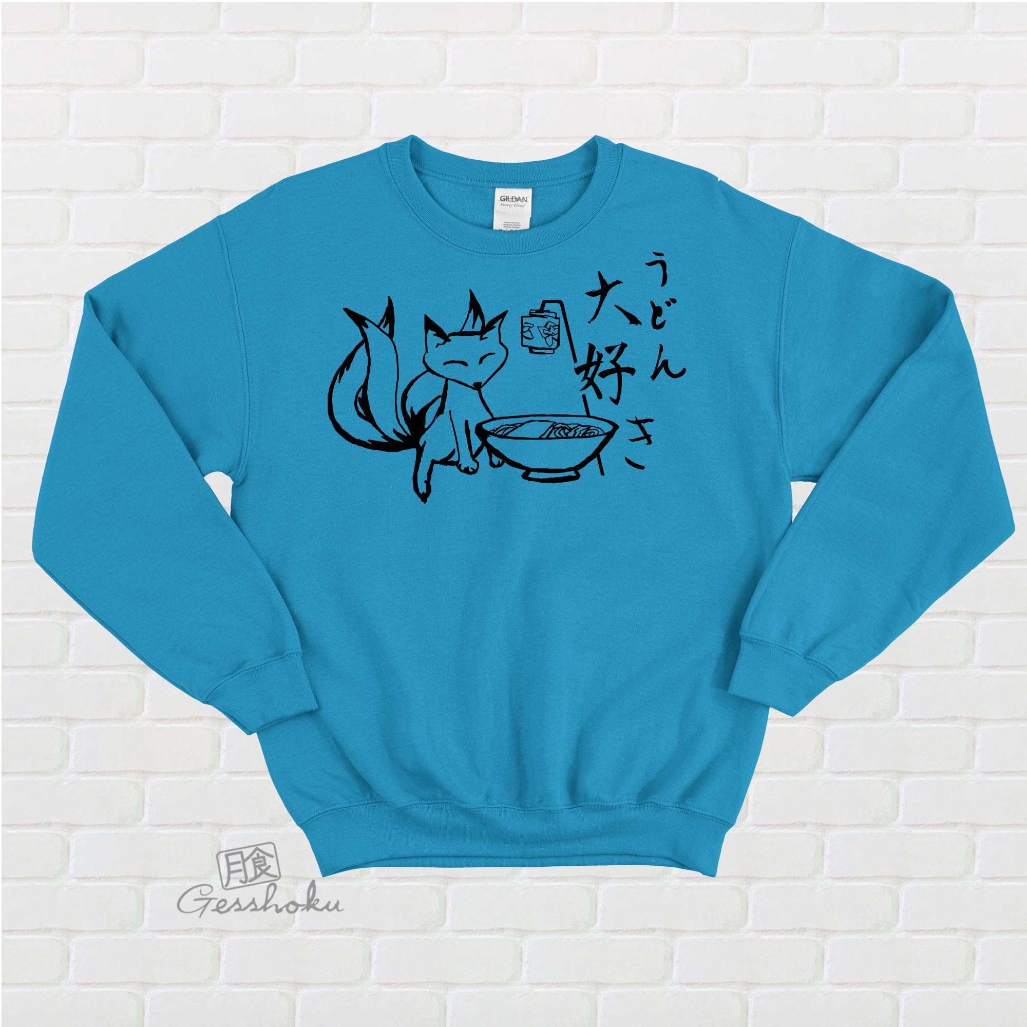 Kitsune Udon Crewneck Sweatshirt - Aqua Blue