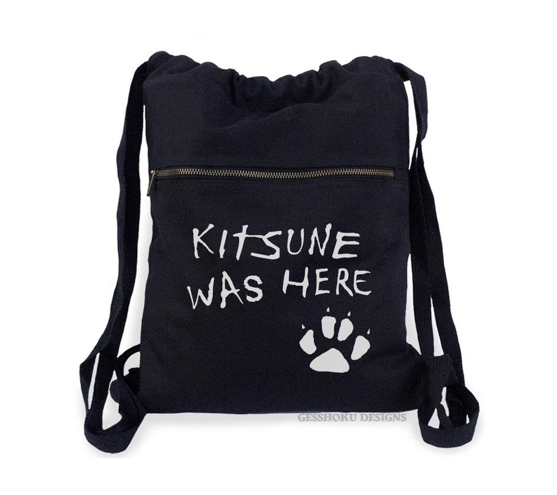Kitsune Was Here Cinch Backpack - Black