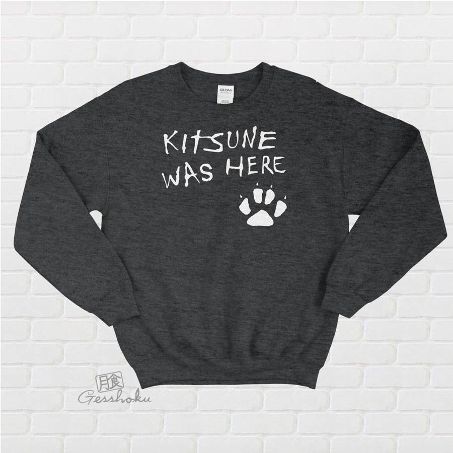Kitsune Was Here Crewneck Sweatshirt - Heather Black