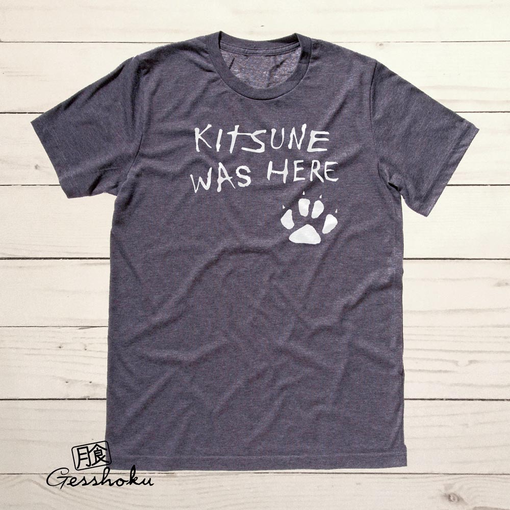 Kitsune Was Here T-shirt - Deep Heather Grey