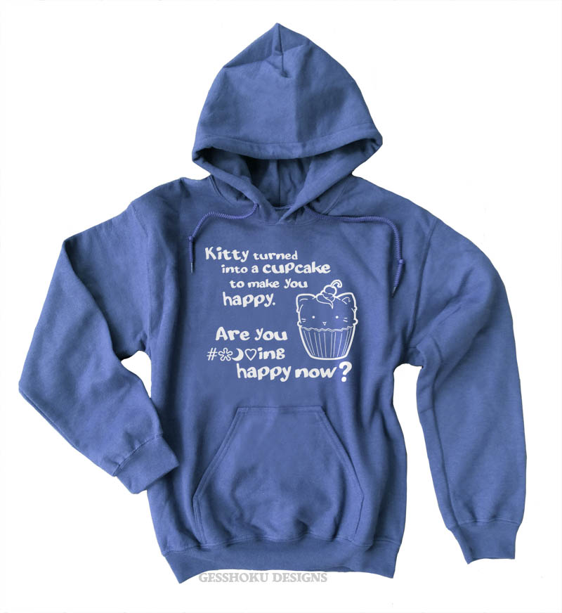 Kitty Turned into a Cupcake Pullover Hoodie - Heather Blue