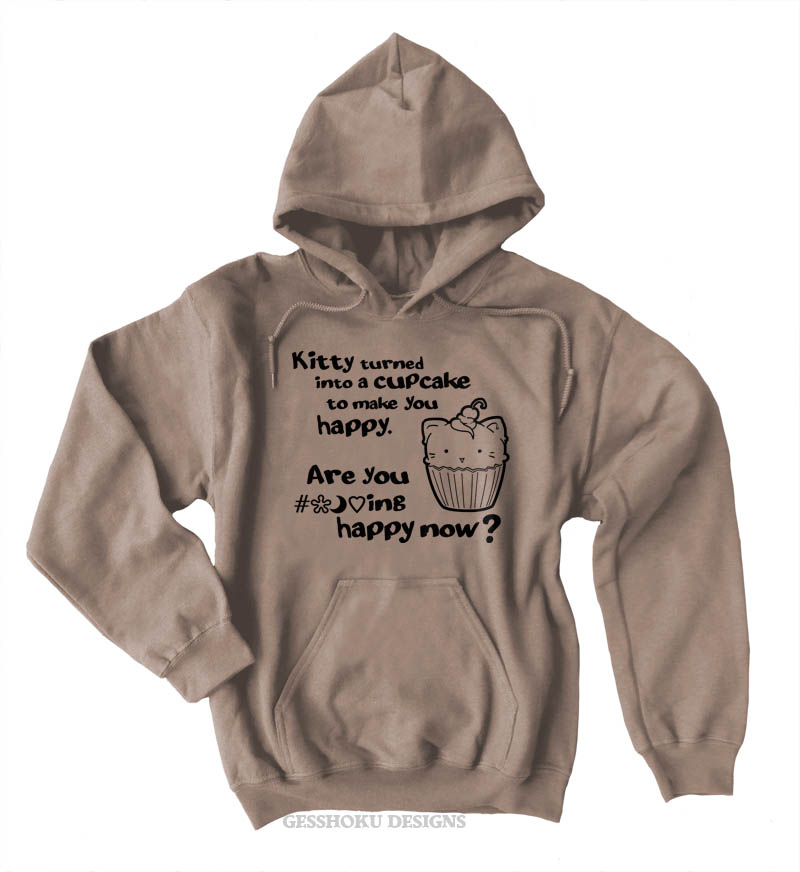 Kitty Turned into a Cupcake Pullover Hoodie - Khaki Brown