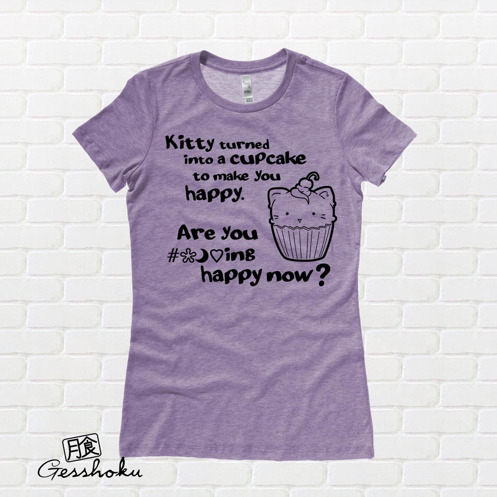 Kitty Turned into a Cupcake Ladies T-shirt - Heather Purple