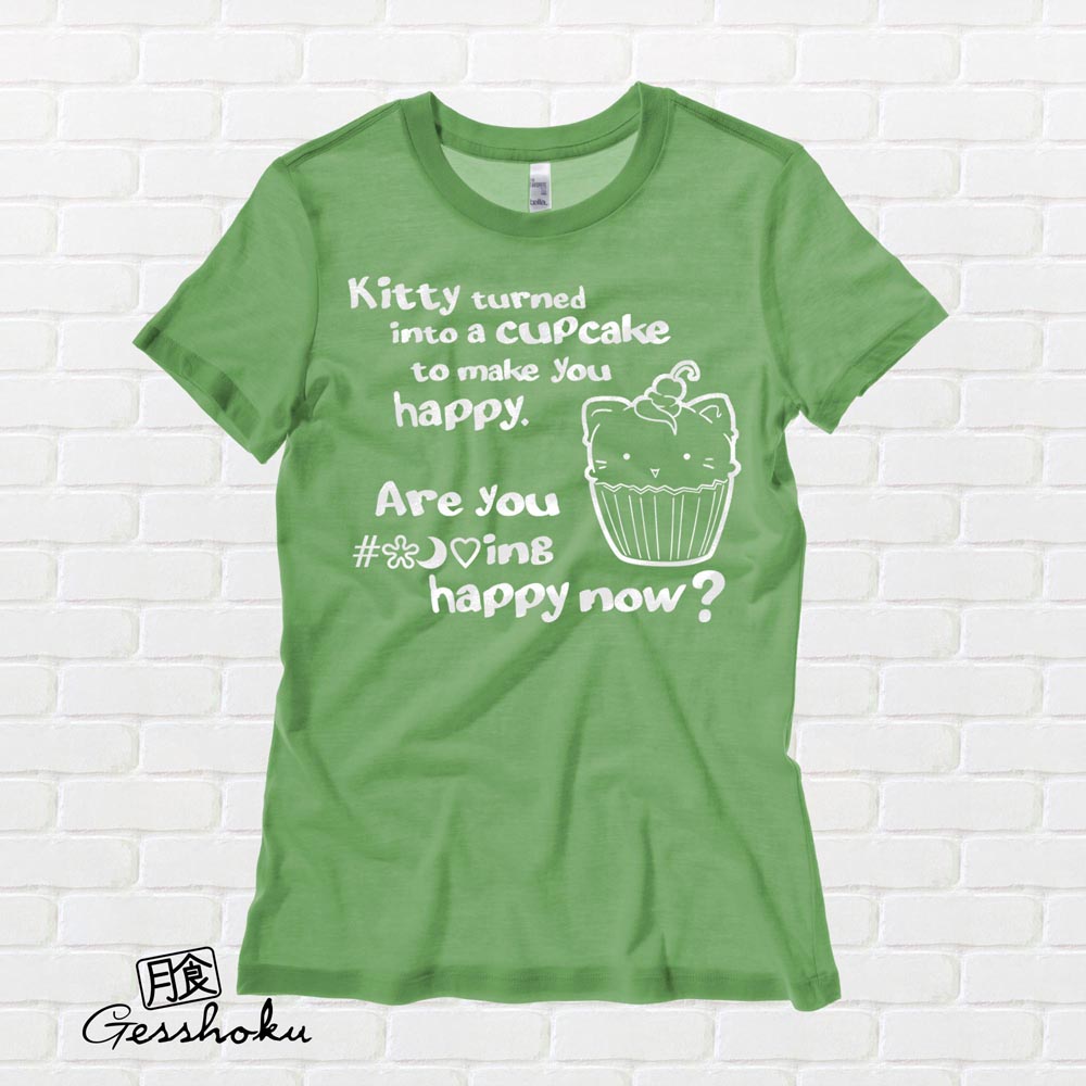 Kitty Turned into a Cupcake Ladies T-shirt - Leaf Green