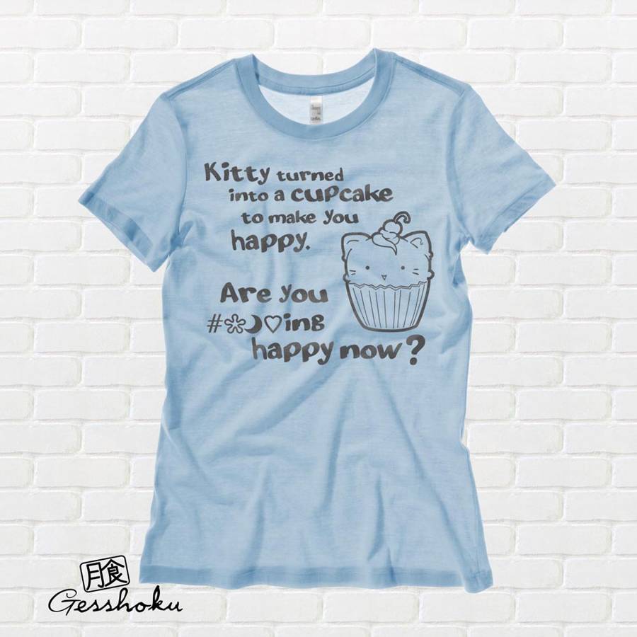 Kitty Turned into a Cupcake Ladies T-shirt - Light Blue