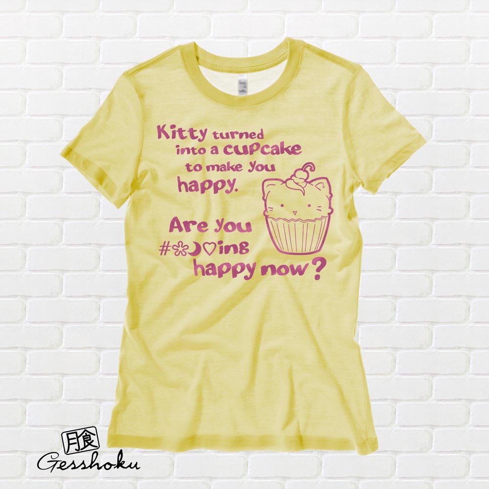 Kitty Turned into a Cupcake Ladies T-shirt - Yellow