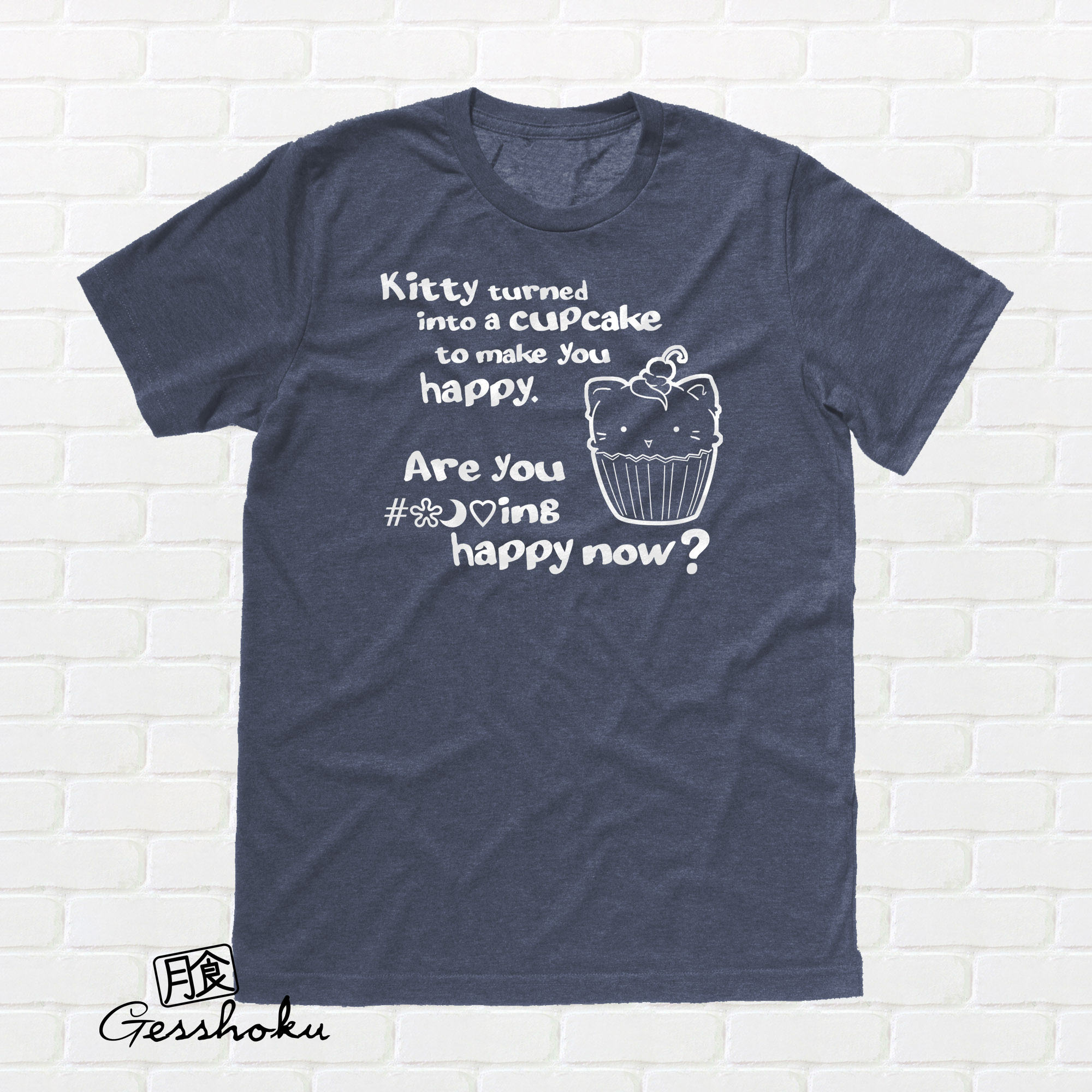 Kitty Turned into a Cupcake T-shirt - Heather Navy