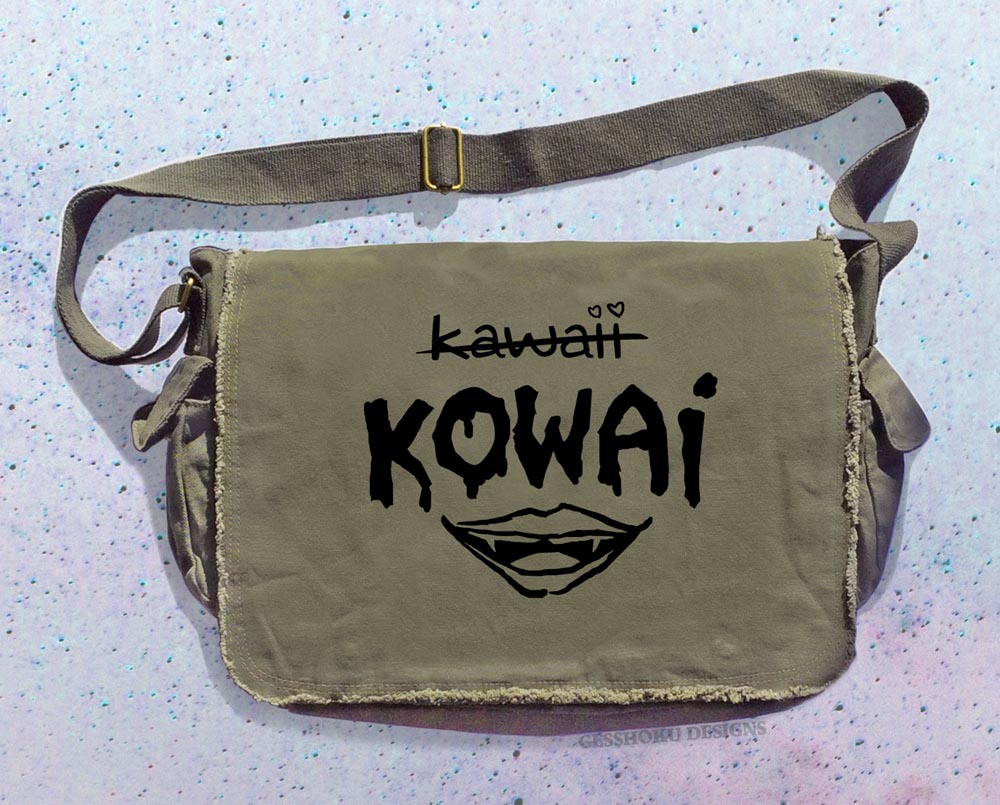 KOWAI not Kawaii Messenger Bag - Khaki Green
