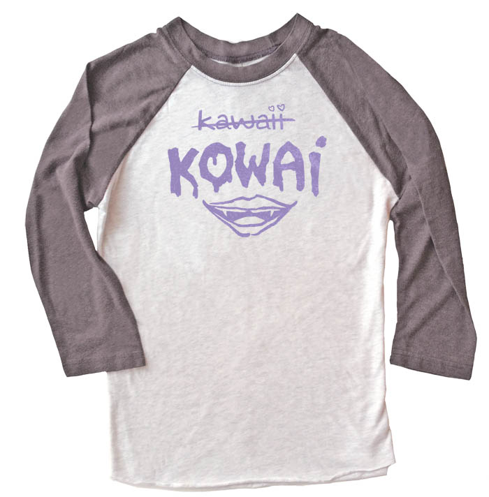 KOWAI not Kawaii Raglan T-shirt 3/4 Sleeve - Grey/White