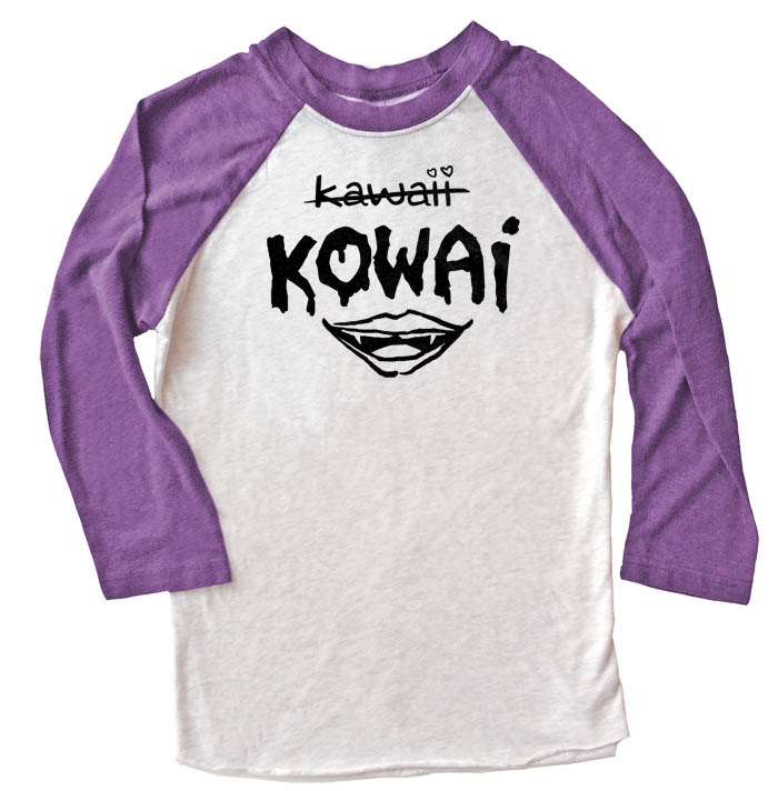 KOWAI not Kawaii Raglan T-shirt 3/4 Sleeve - Purple/White