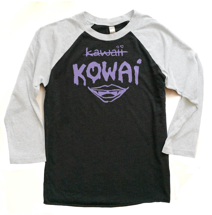 KOWAI not Kawaii Raglan T-shirt 3/4 Sleeve - White/Black