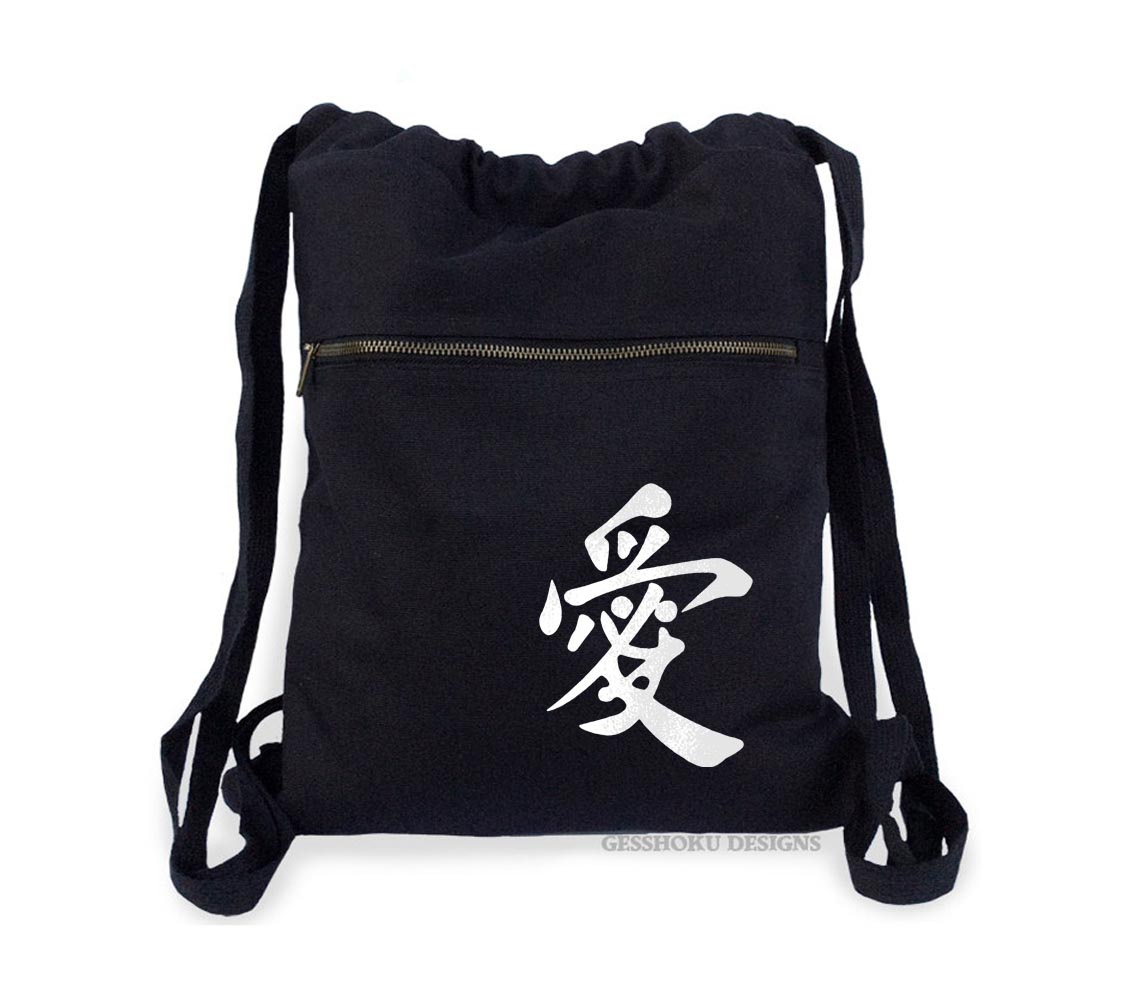 Japanese Love Kanji Cinch Backpack - Black