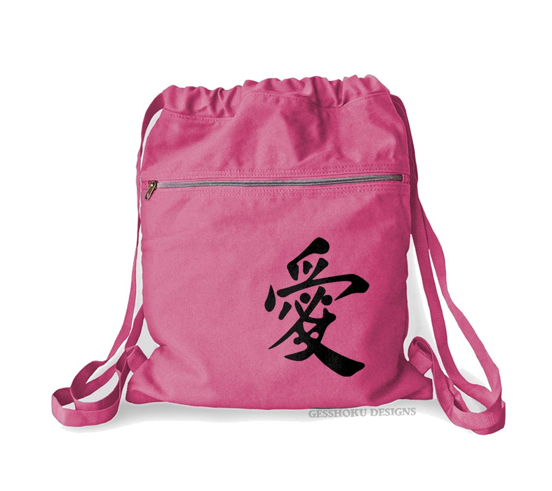 Japanese Love Kanji Cinch Backpack - Pink