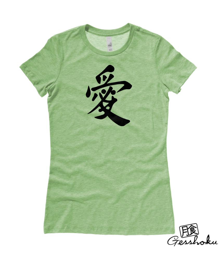 Japanese Kanji Love Ladies T-shirt - Heather Green