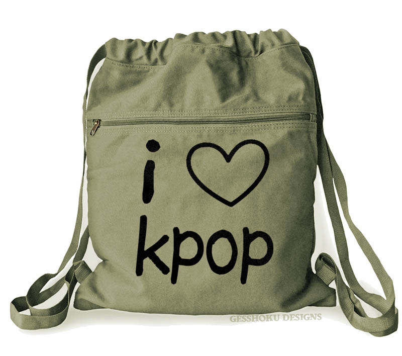 I Love KPOP Cinch Backpack - Khaki Green