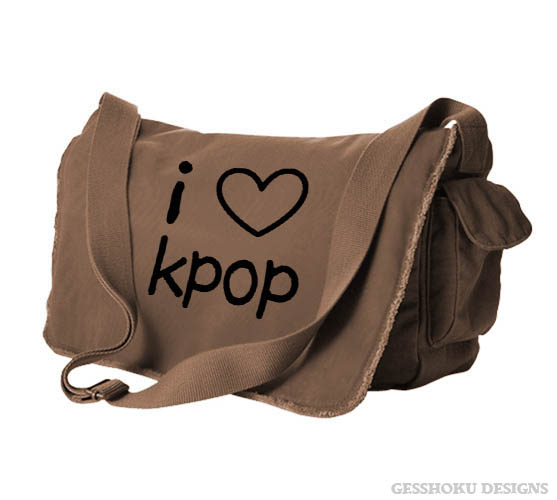 I Love Kpop Messenger Bag - Brown