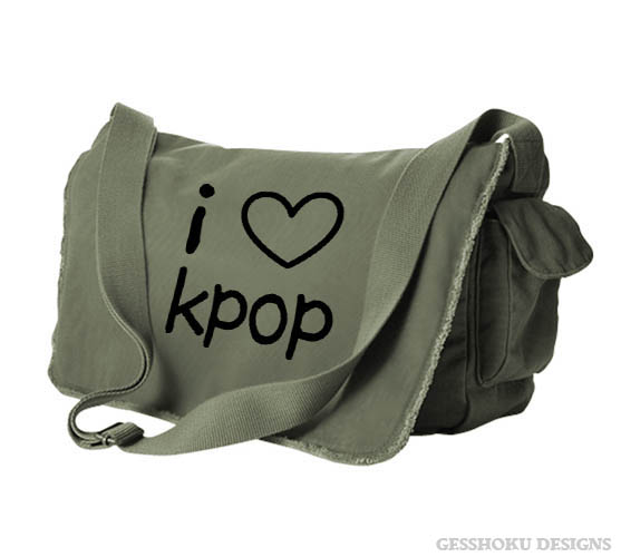 I Love Kpop Messenger Bag - Khaki Green