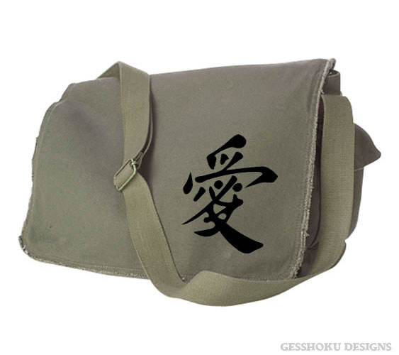 Love Kanji Messenger Bag - Khaki Green