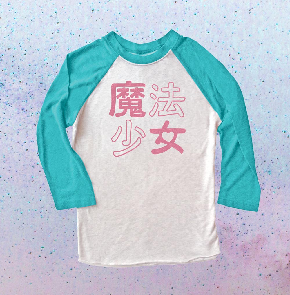 Mahou Shoujo Raglan T-shirt 3/4 Sleeve - Teal/White