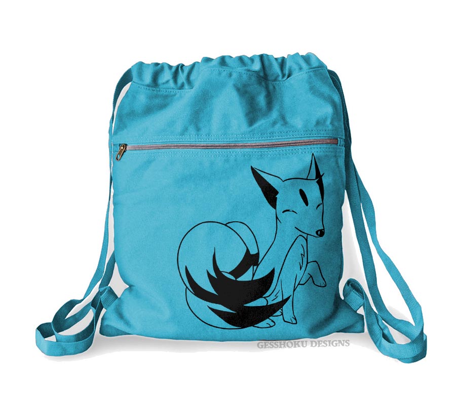 Majestic Kitsune Cinch Backpack - Aqua Blue