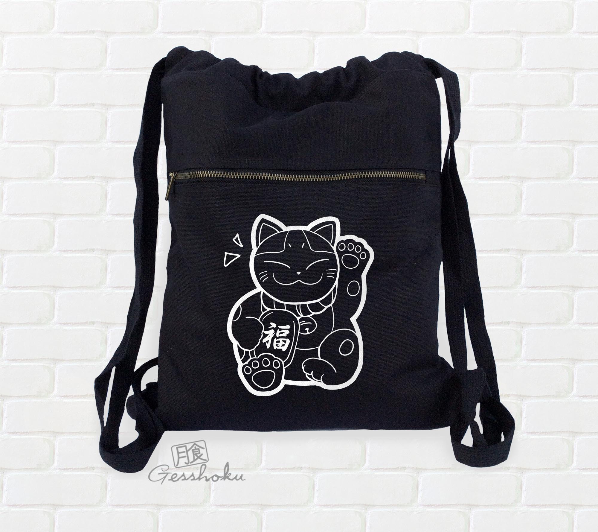 Maneki Neko Cinch Backpack - Black