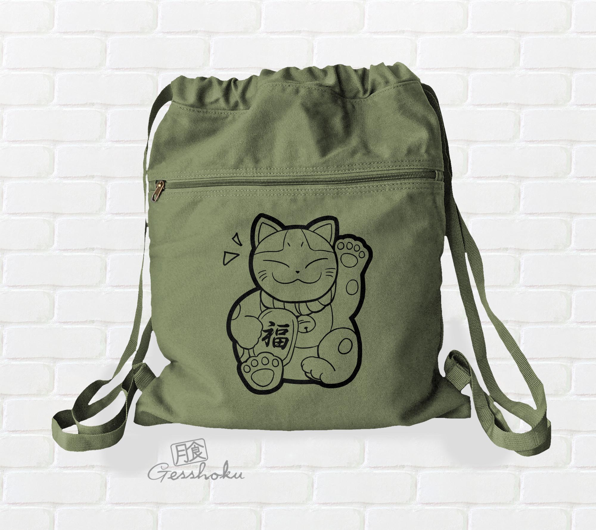 Maneki Neko Cinch Backpack - Khaki Green