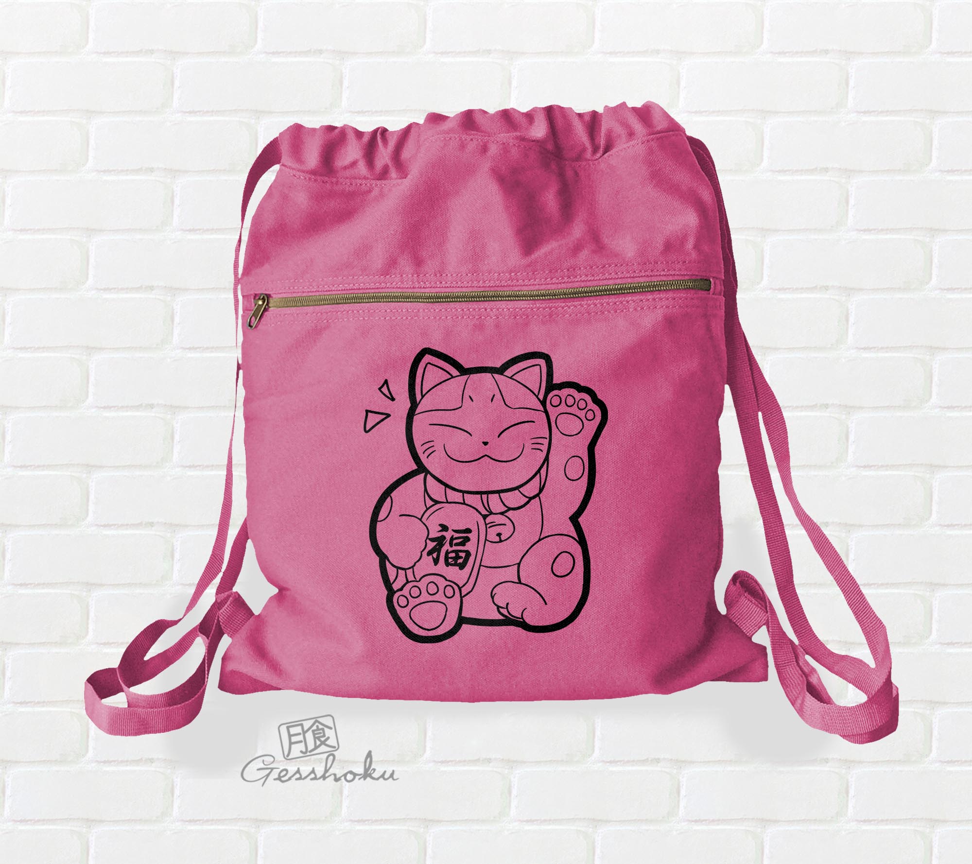 Maneki Neko Cinch Backpack - Pink