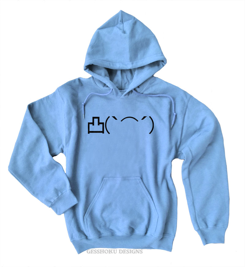 Angry Middle Finger Emoji Pullover Hoodie - Light Blue