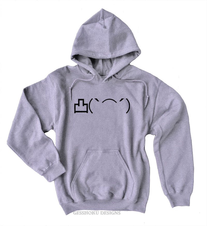 Angry Middle Finger Emoji Pullover Hoodie - Light Grey