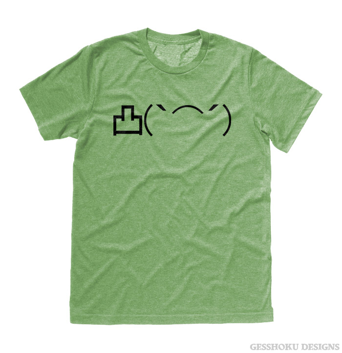 Angry Middle Finger Emoticon T-shirt - Heather Green