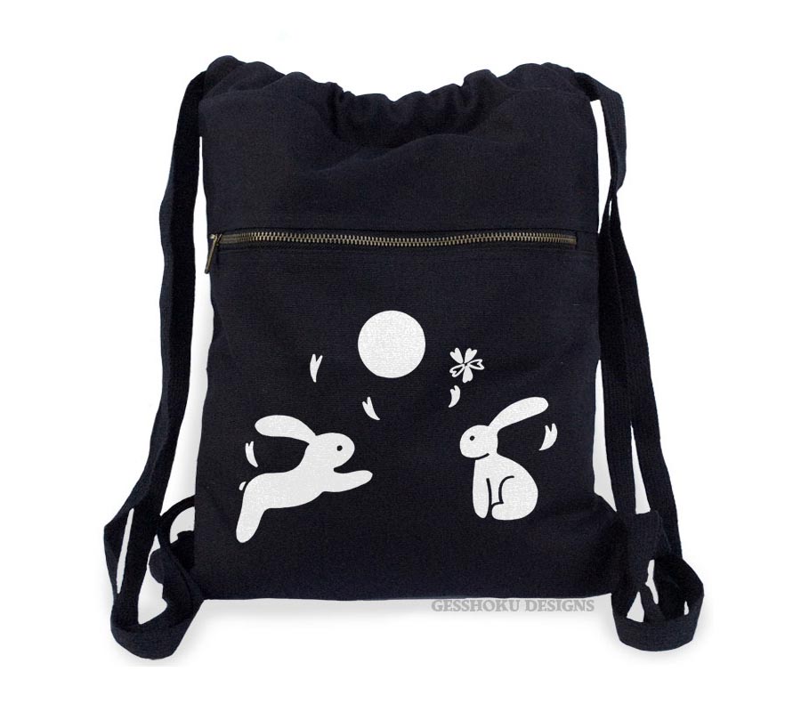 Asian Moon Bunnies Cinch Backpack - Black