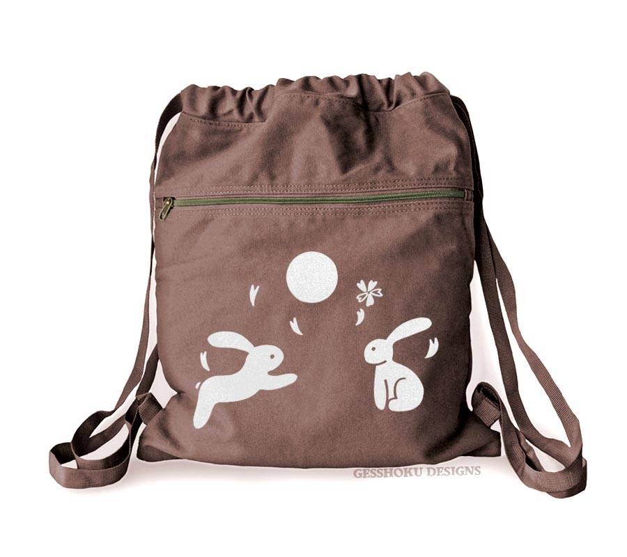 Asian Moon Bunnies Cinch Backpack - Brown