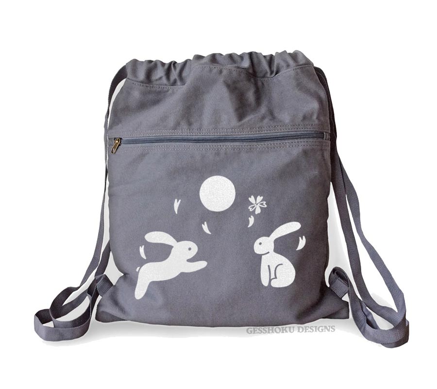 Asian Moon Bunnies Cinch Backpack - Smoke Grey