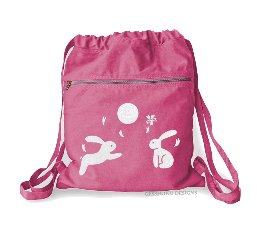 Asian Moon Bunnies Cinch Backpack - Raspberry